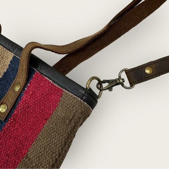 Raj | Handwoven Striped Tote Bag with Leather Straps | Multi Color - Picture 5 of 11